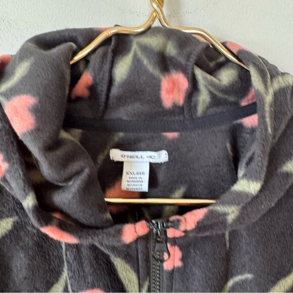 NWOT O’Neill Black and Pink Floral 1/2 Zip Hooded Fleece Pullover Jacket XXL - Picture 5 of 6